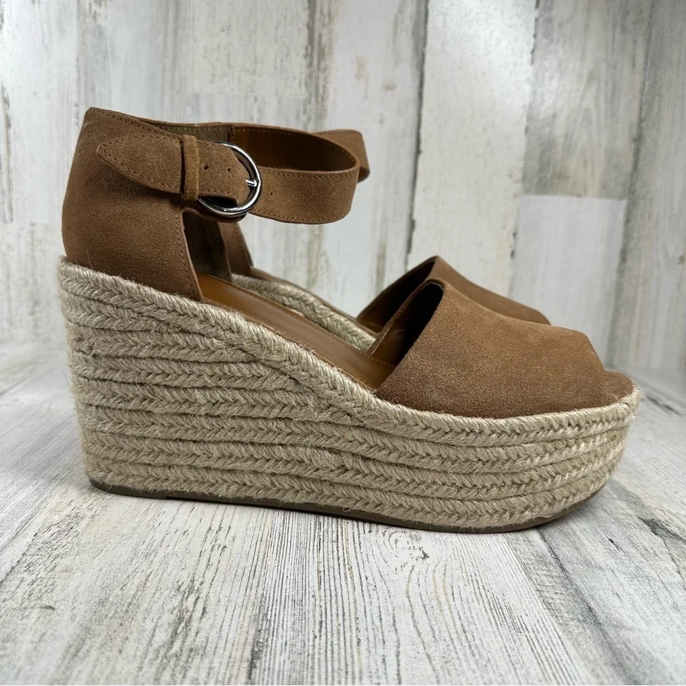 Marc Fisher Alita Platform Leather Suede Wedge Espadrille Sandal‎ Y2K Chunky